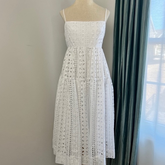 J.Crew Women's White Eyelet W/Tie Back Lined Sleeveless Midi Dress size 6 (570) - Picture 1 of 1